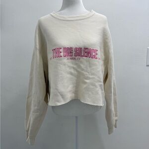 The Big Silence Austin, TX Cropped Crewneck Sweatshirt Cream with Pink Logo XXL
